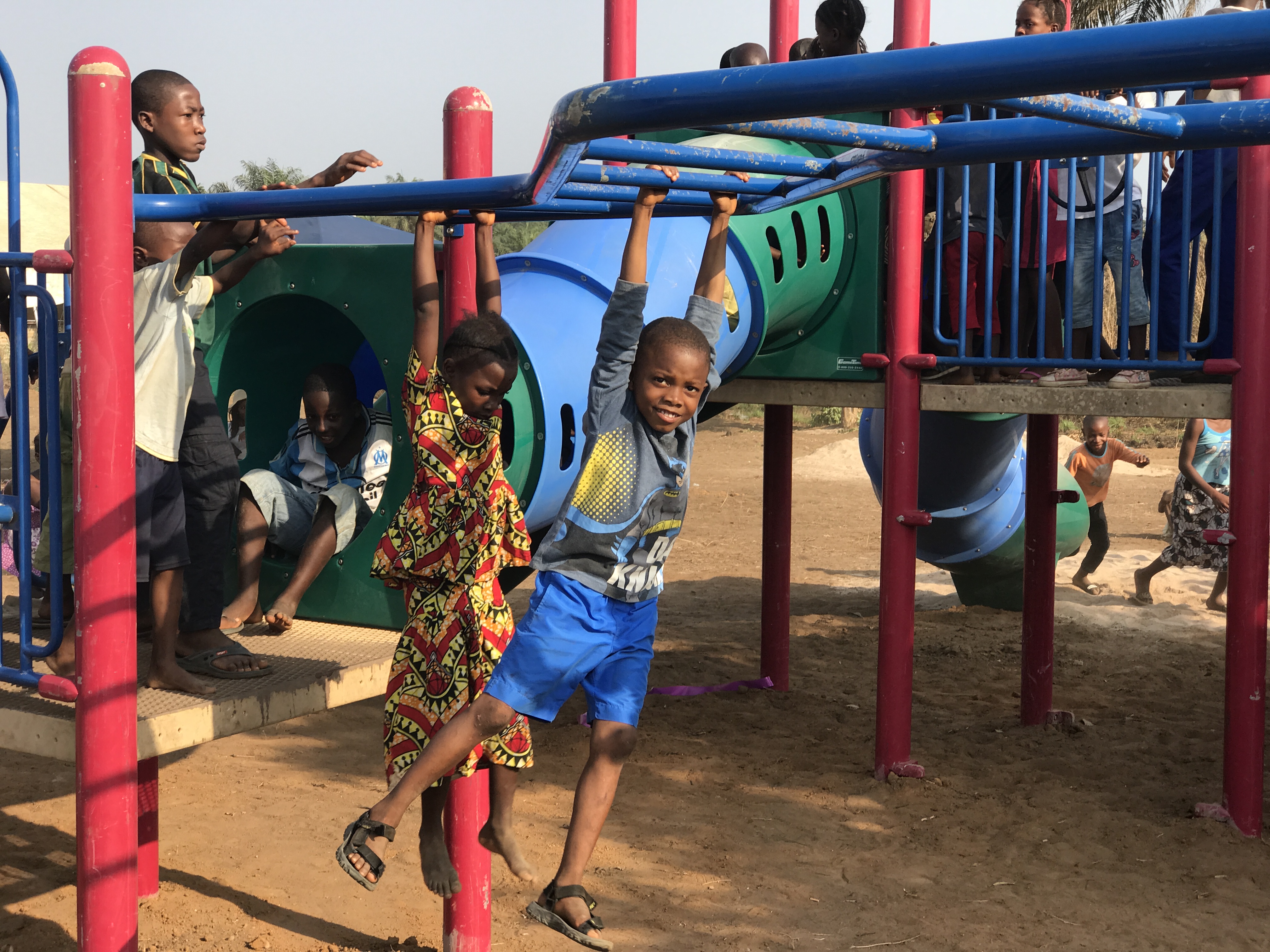 Completed playground with children playing
